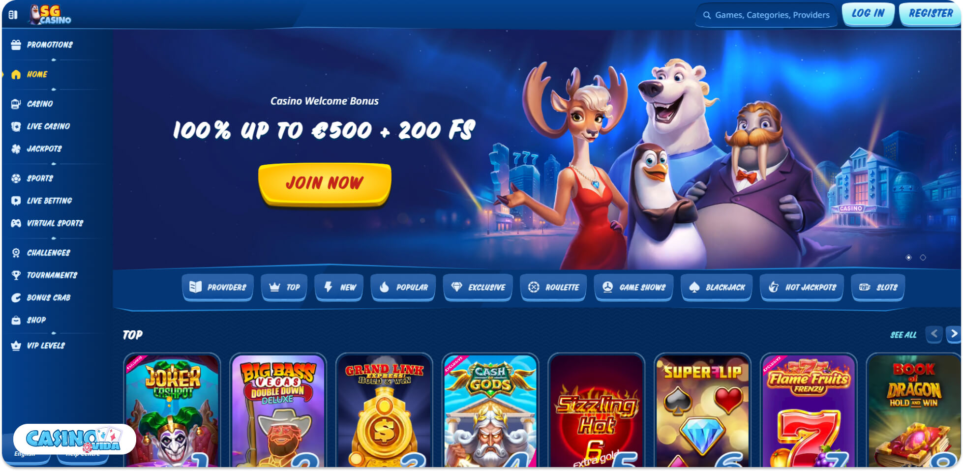 SG Casino interface