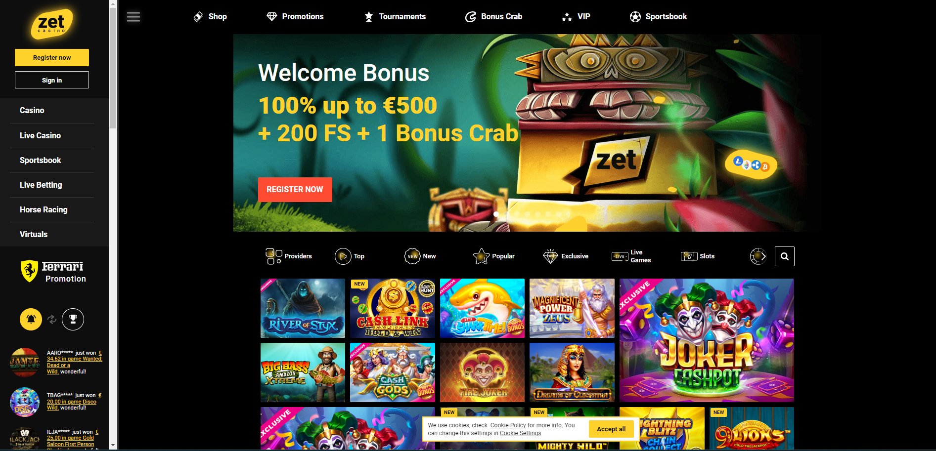 Zet Casino interface